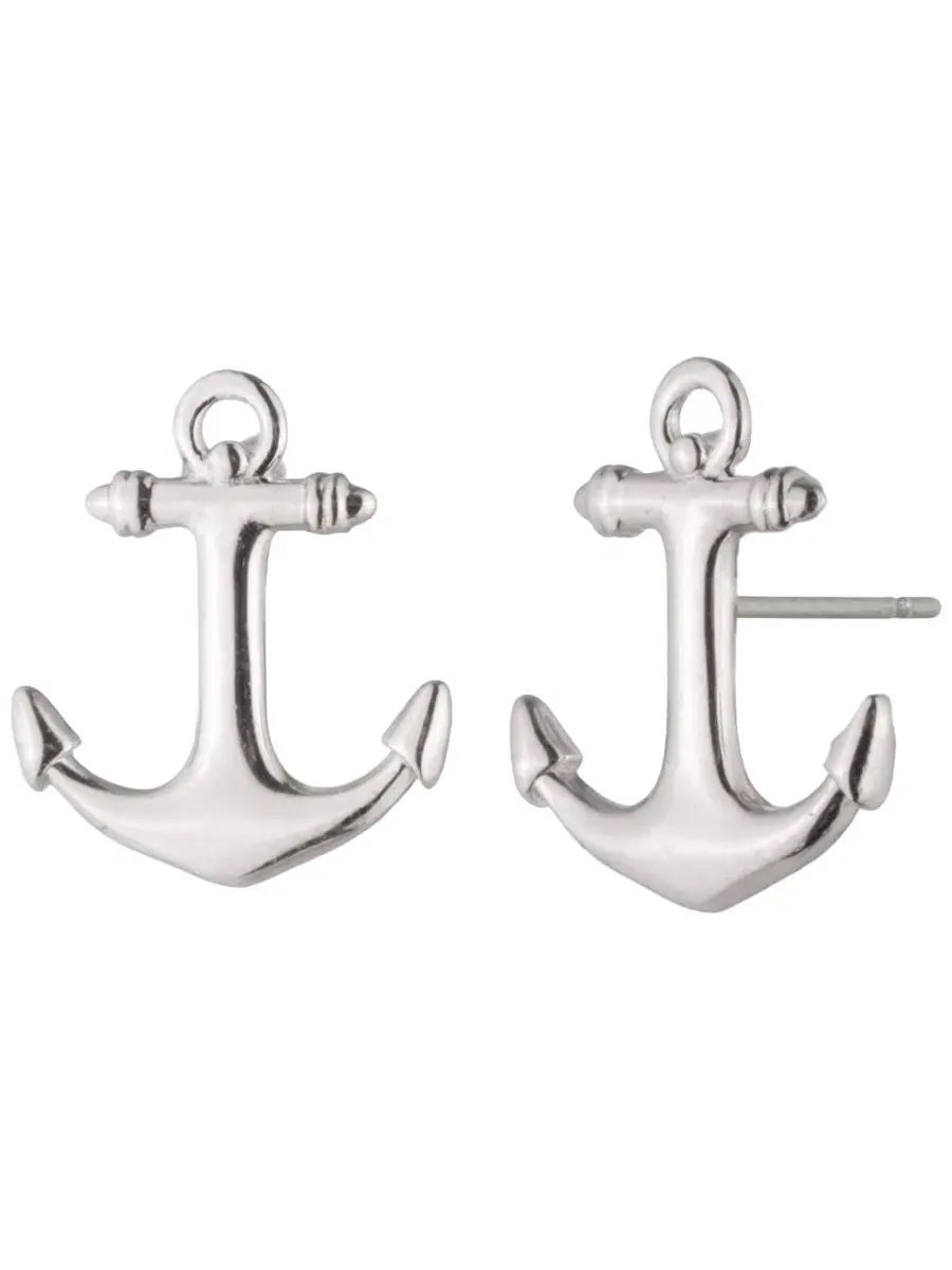 Серьги-гвоздики из стерлингового серебра с якорем Lauren Ralph Lauren — изображение 2 из 3, оттенок серебряный