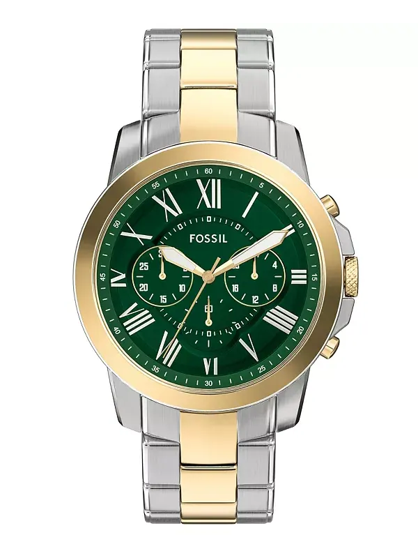 Мужские часы Grant Chronograph из двухцветной нержавеющей стали, 44 мм Fossil
