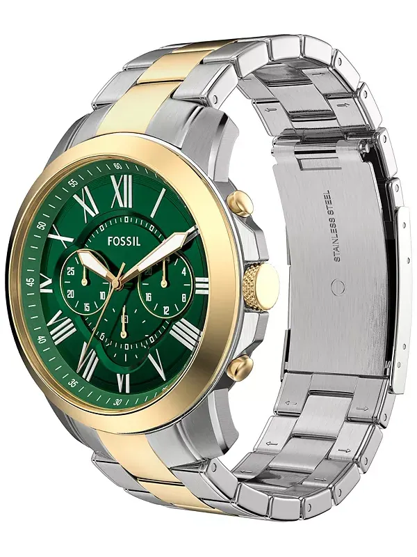Мужские часы Grant Chronograph из двухцветной нержавеющей стали, 44 мм Fossil — изображение 4 из 4, оттенок мульти
