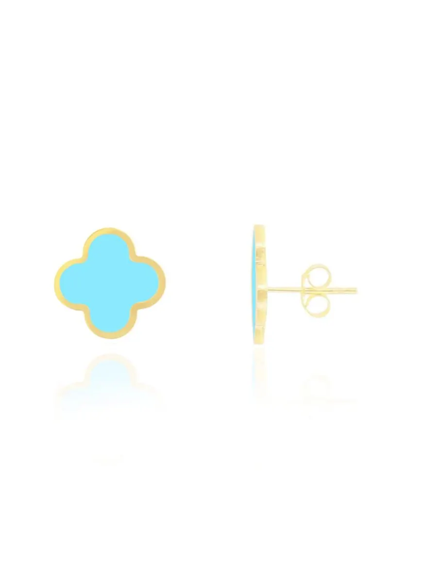 Крупные серьги-гвоздики в виде бирюзового клевера из 14-каратного золота The Lovery — изображение 1 из 3, оттенок бирюзовый