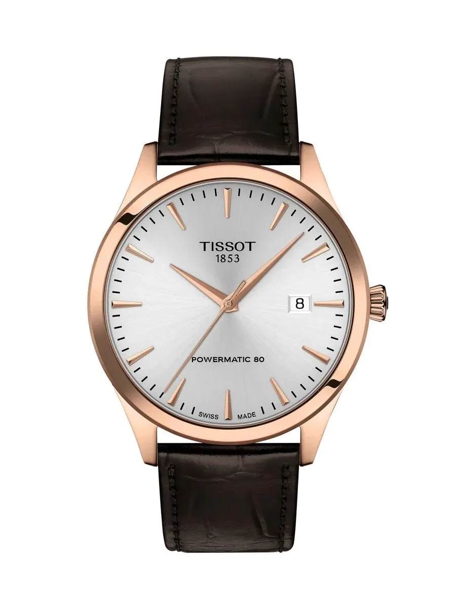 Мужские наручные часы с коричневым кожаным браслетом, 40 мм Tissot — изображение 1 из 5, оттенок серебряный