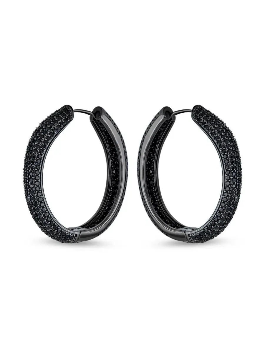 Серьги-кольца с черными циркониями, с паве, 1,65 дюйма Bling Jewelry — изображение 3 из 3, оттенок черный