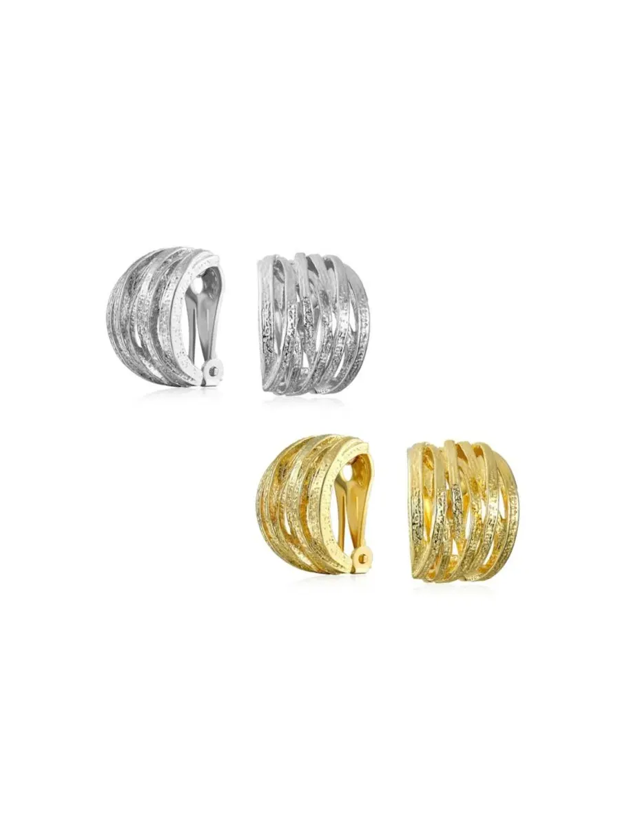 Серьги-клипсы с перекрестным плетением, матовое покрытие Bling Jewelry — изображение 1 из 4, оттенок золотистый