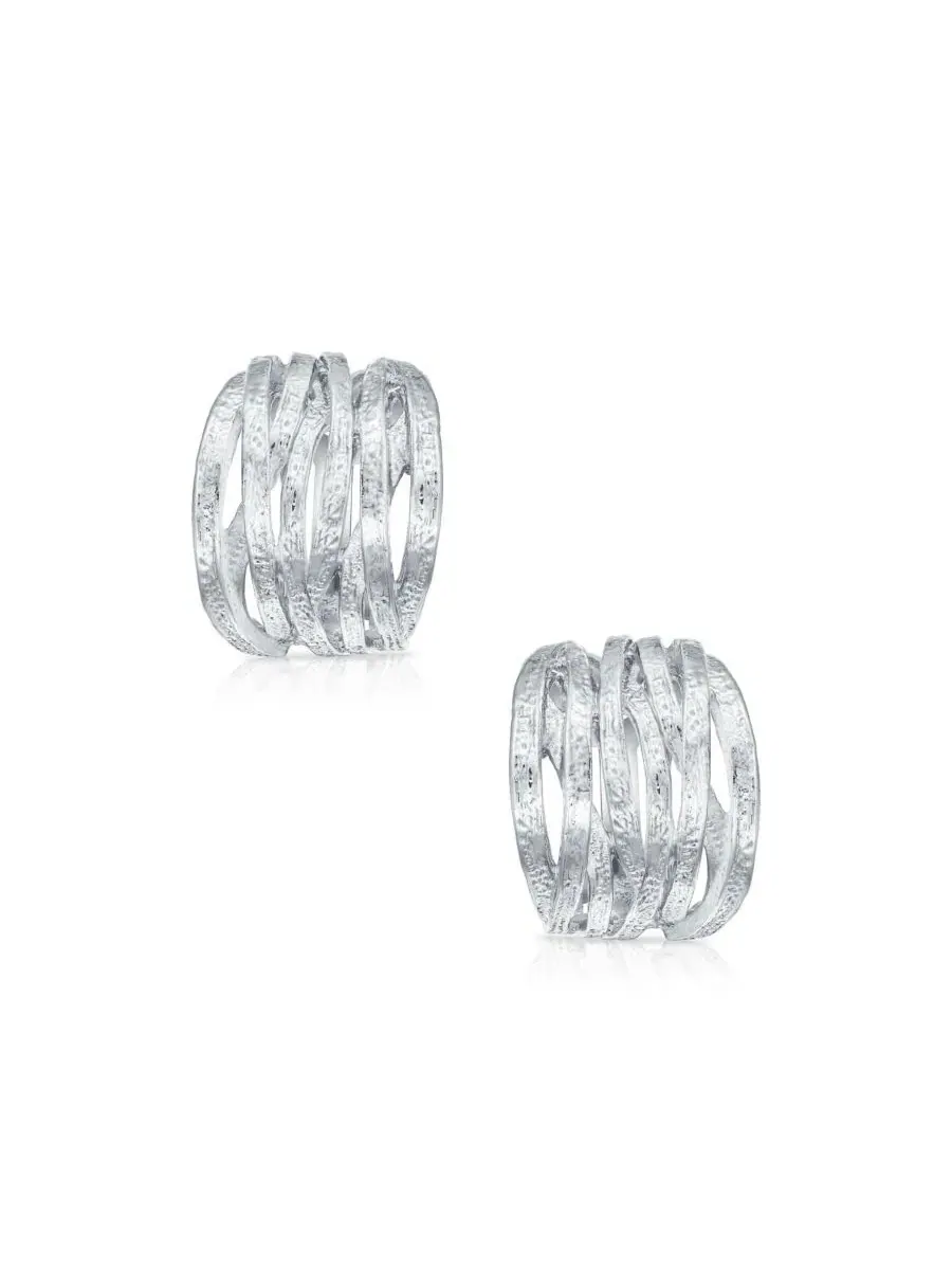 Серьги-клипсы с перекрестным плетением, матовое покрытие Bling Jewelry — изображение 2 из 4, оттенок золотистый