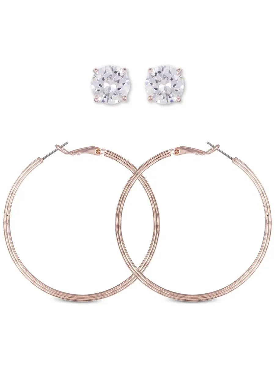 Комплект сережек с кристаллами и кольцами GUESS — изображение 1 из 3, оттенок розовый