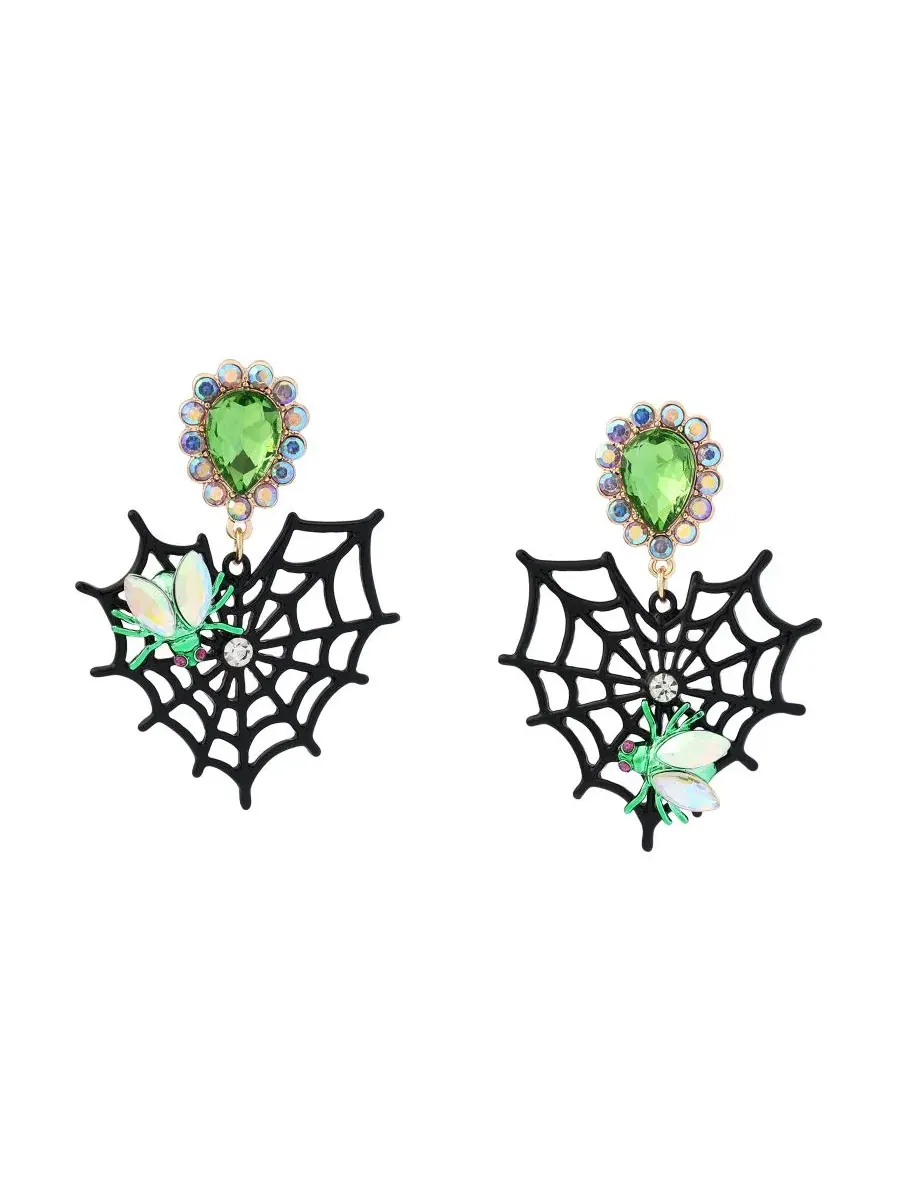 Серьги-подвески с паутиной и сердцем, модель Spiderweb Heart Betsey Johnson — изображение 1 из 4, оттенок черный