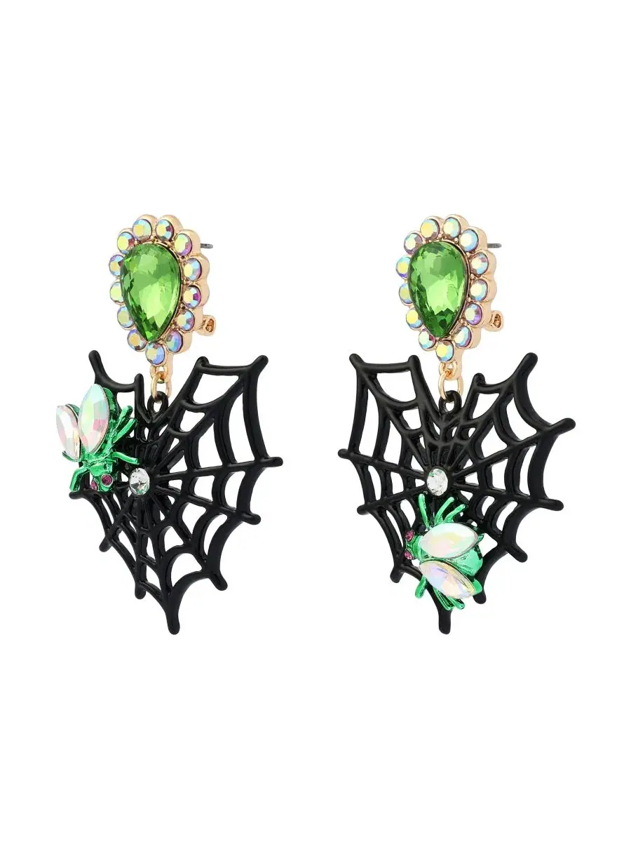 Серьги-подвески с паутиной и сердцем, модель Spiderweb Heart Betsey Johnson — изображение 2 из 4, оттенок черный