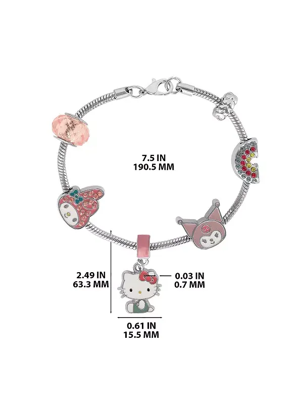 Браслет Sanrio с подвесками Hello Kitty, My Melody и Куроми, браслет из радуги и бусин Hello Kitty — изображение 3 из 4