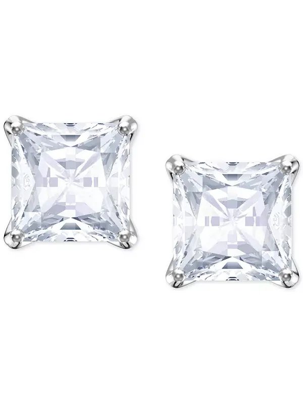 Серьги-Гвоздики с кристаллами квадратной формы Swarovski — изображение 1 из 4, оттенок белый
