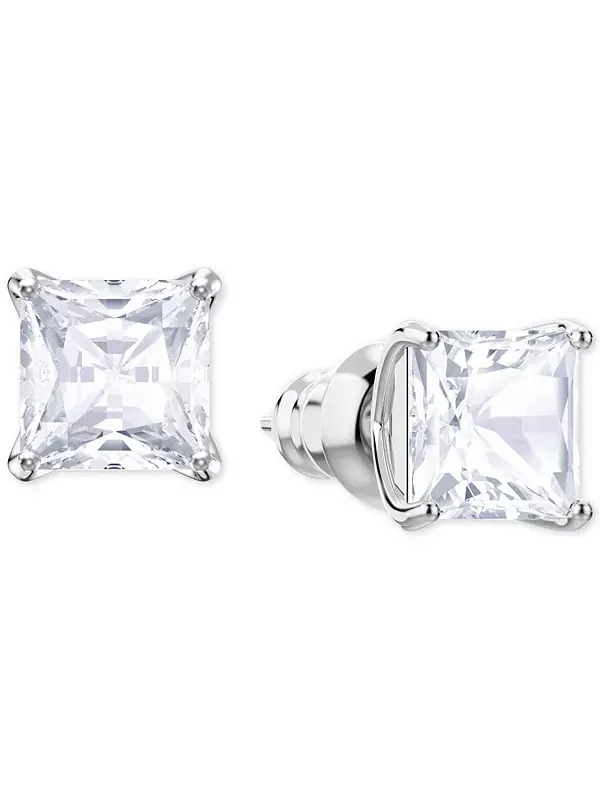 Серьги-Гвоздики с кристаллами квадратной формы Swarovski — изображение 2 из 4, оттенок белый
