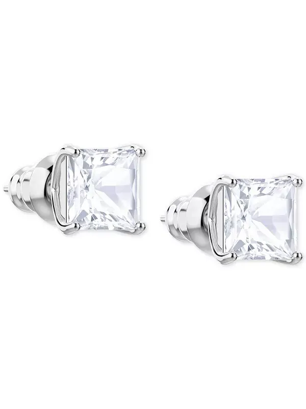 Серьги-Гвоздики с кристаллами квадратной формы Swarovski — изображение 3 из 4, оттенок белый