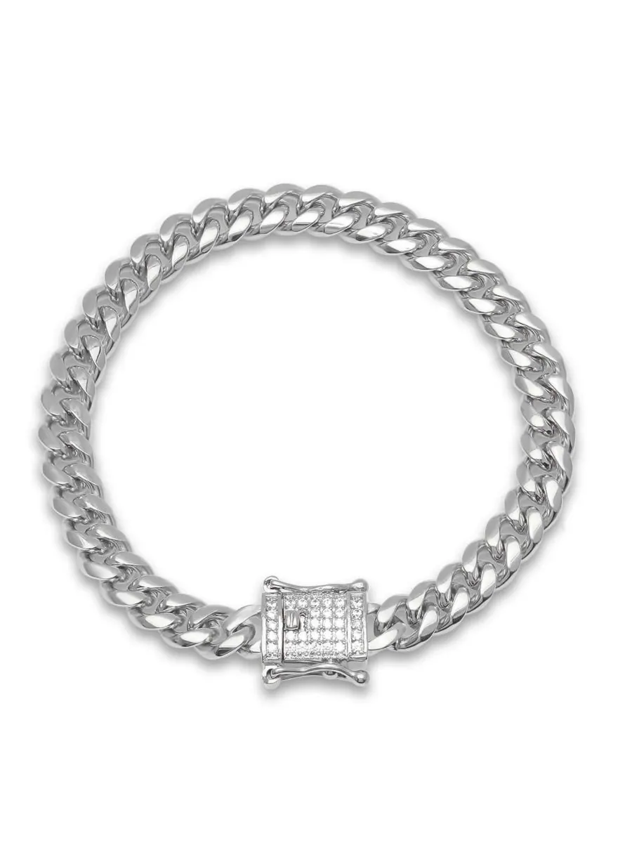 Браслет Miami Cuban Chain с застежкой-коробочкой и имитацией бриллиантов STEELTIME