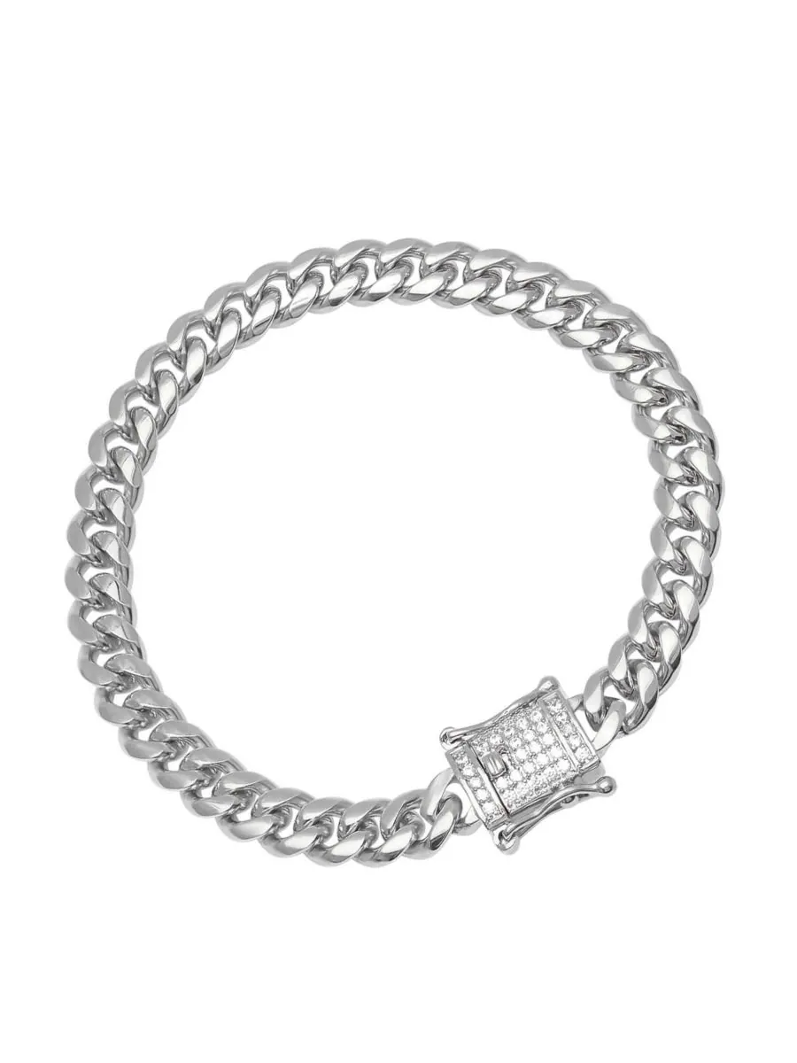 Браслет Miami Cuban Chain с застежкой-коробочкой и имитацией бриллиантов STEELTIME — изображение 2 из 3, оттенок серебристый
