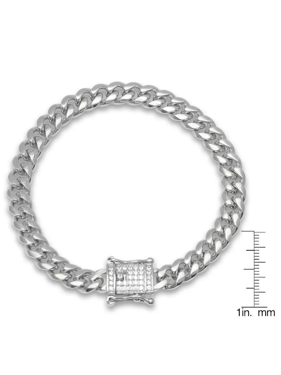 Браслет Miami Cuban Chain с застежкой-коробочкой и имитацией бриллиантов STEELTIME — изображение 3 из 3, оттенок серебристый
