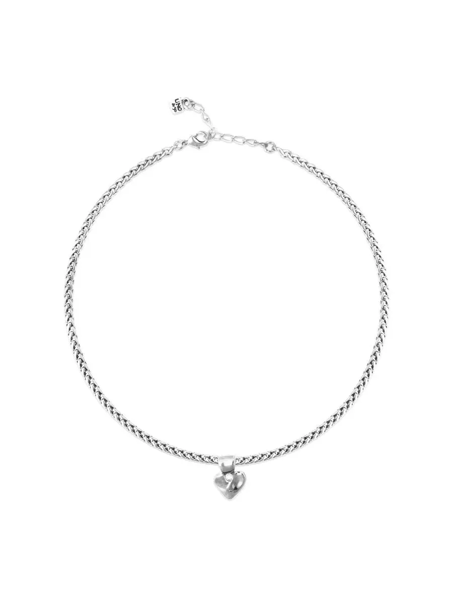Серебряное колье с шариком и сердечком Unode50 — изображение 1 из 4, оттенок серебряный
