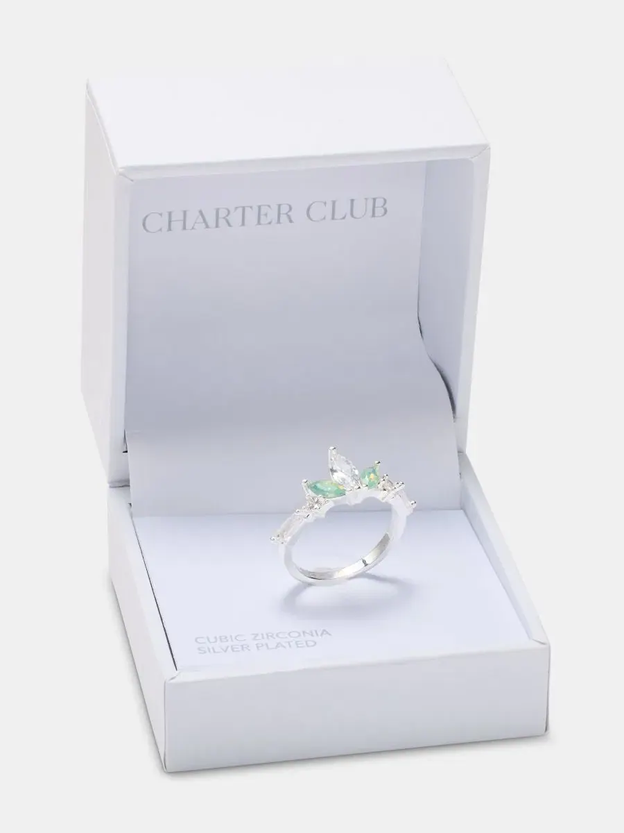 Кольцо с кубическим цирконием и зеленым кристаллом Charter Club — изображение 3 из 3, оттенок серебряный