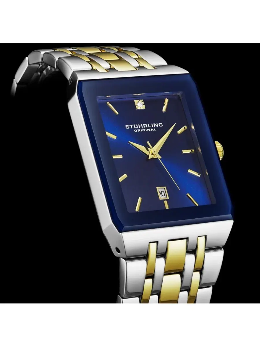 Часы Empire Edge Two-Tone 4084 прямоугольной формы - синий циферблат, кварцевый механизм, дата — изображение 3 из 5