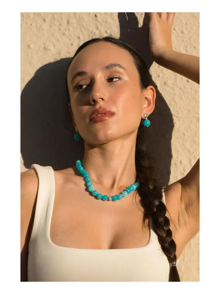 Колье-чокер с амазонитом Gia Amazonite Bead Choker Classicharms — изображение 2 из 5, оттенок синий