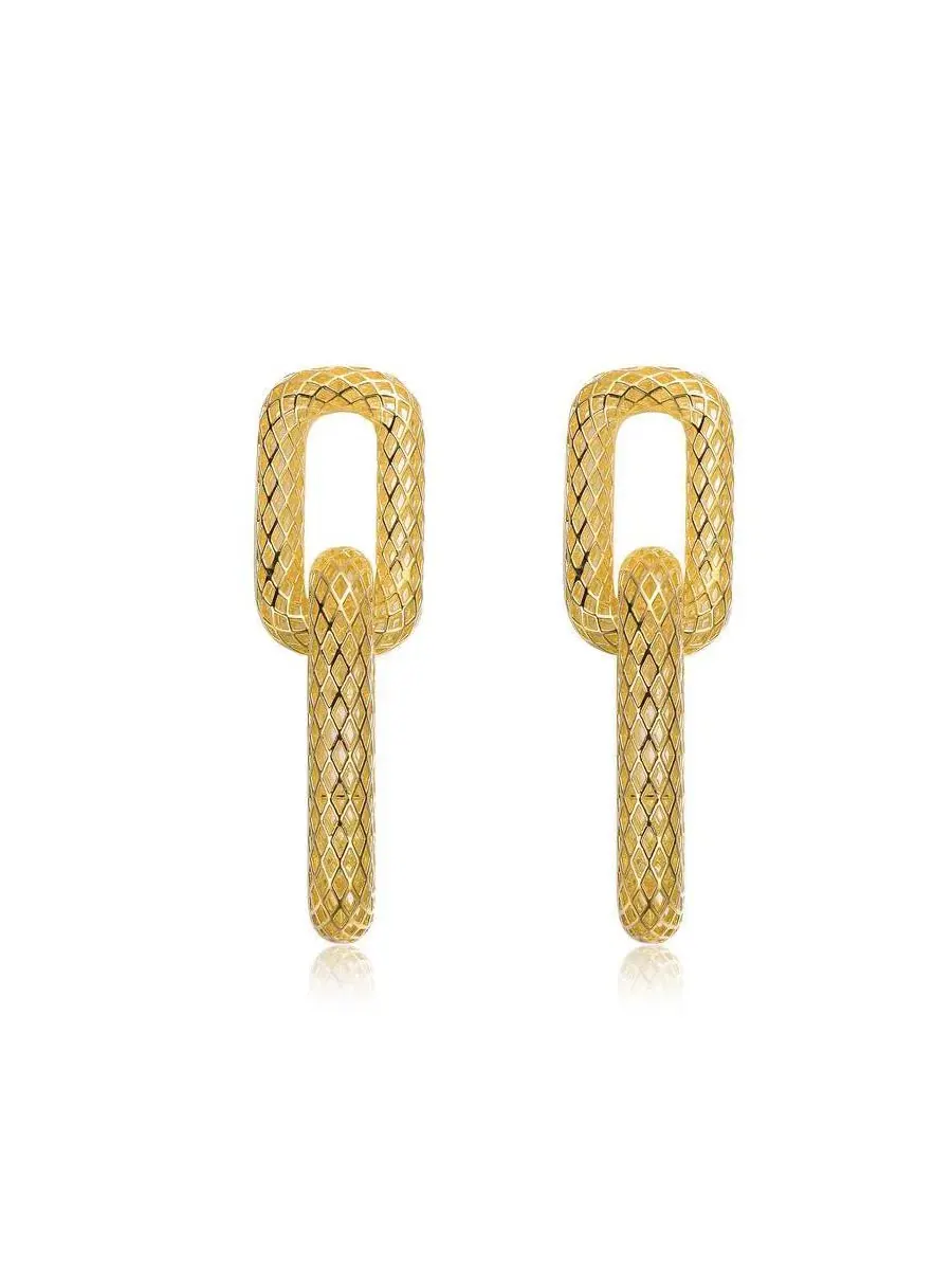 Серьги-каффы с геометрическим плетением 14K Gold Plated Rachel Glauber — изображение 3 из 4, оттенок золото