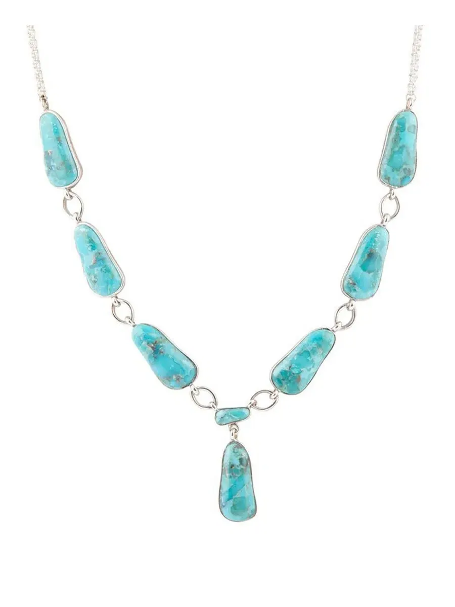 Колье с подвеской Biwa Silver-Plated Blue Turquoise Link Pendant Barse — изображение 1 из 5, оттенок серебристый