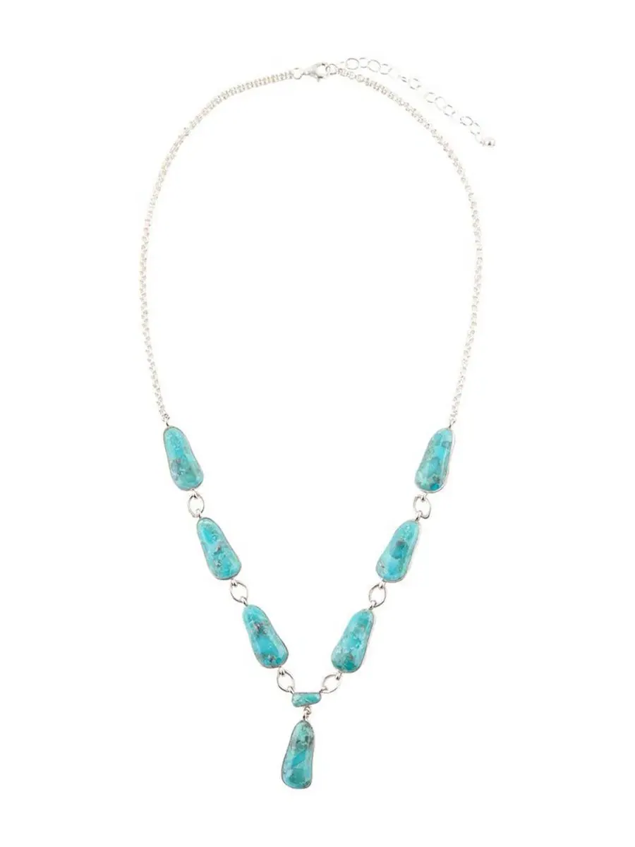 Колье с подвеской Biwa Silver-Plated Blue Turquoise Link Pendant Barse — изображение 2 из 5, оттенок серебристый