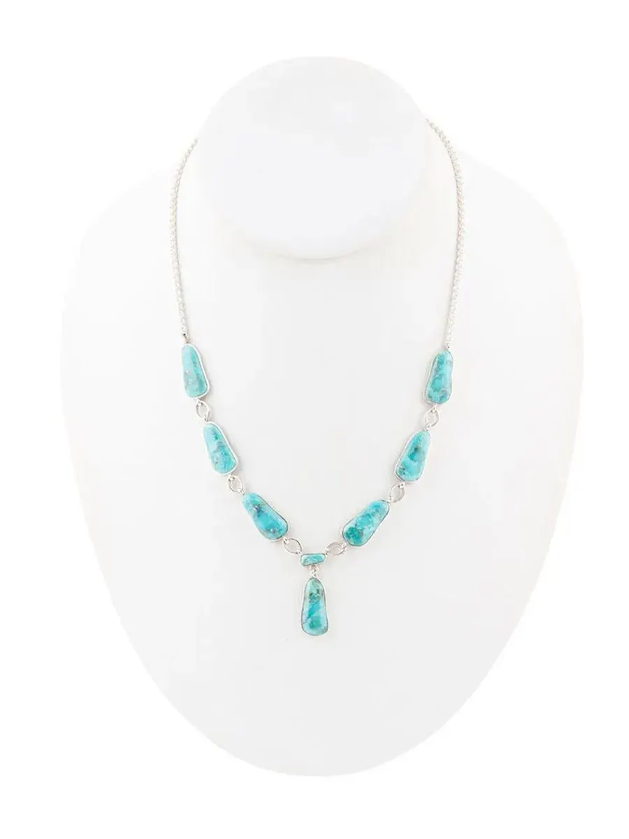 Колье с подвеской Biwa Silver-Plated Blue Turquoise Link Pendant Barse — изображение 3 из 5, оттенок серебристый