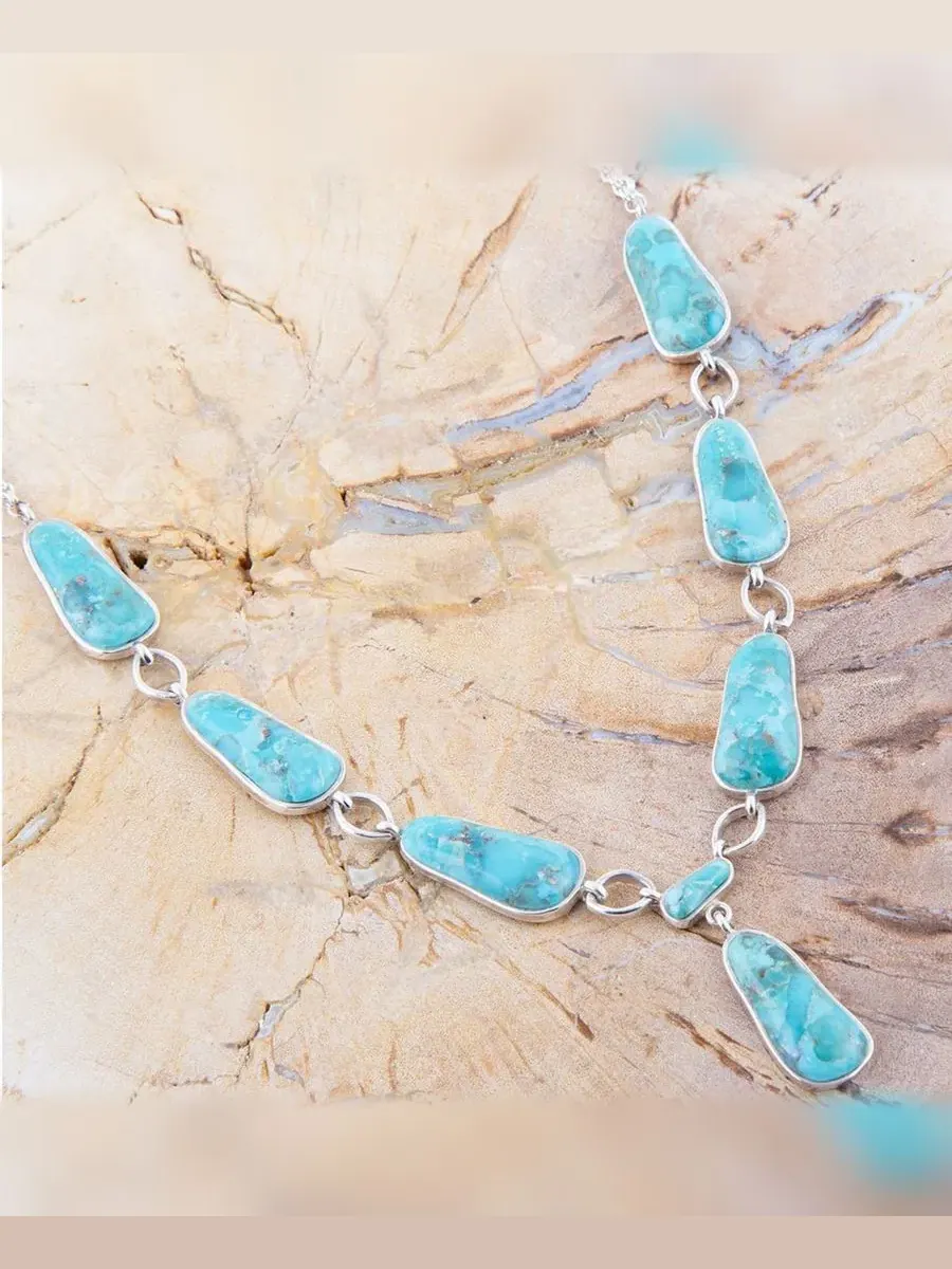 Колье с подвеской Biwa Silver-Plated Blue Turquoise Link Pendant Barse — изображение 4 из 5, оттенок серебристый