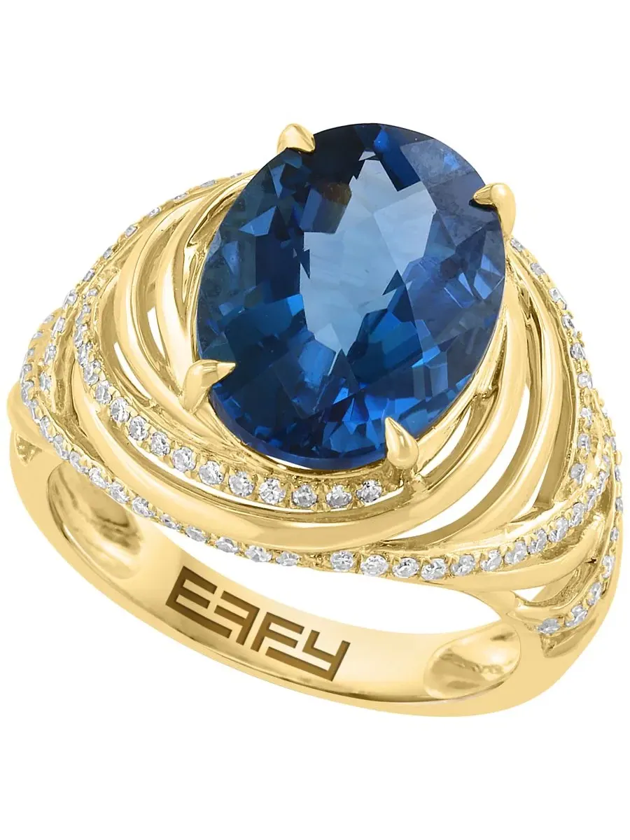 Кольцо с овальным топазом London Blue (7 ct. t.w.) и бриллиантами (3/8 ct. t.w.) в золоте поверх — изображение 1 из 3