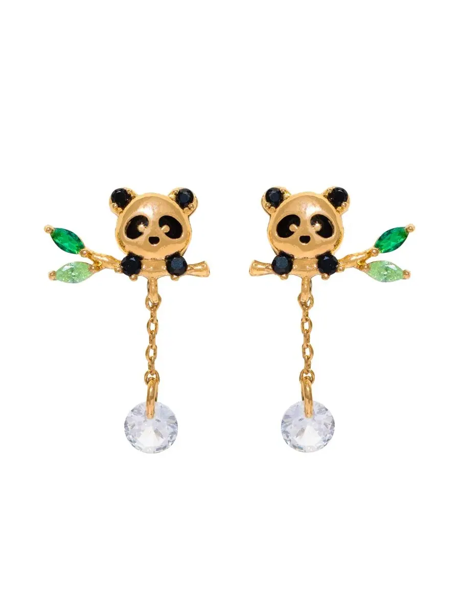 Серьги-подвески с пандой и кристаллами, Lucky Panda Girls Crew — изображение 1 из 3, оттенок золото
