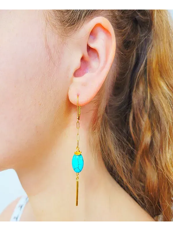 Женские серьги-подвески с бирюзой Minu Jewels — изображение 2 из 2, оттенок золотистый