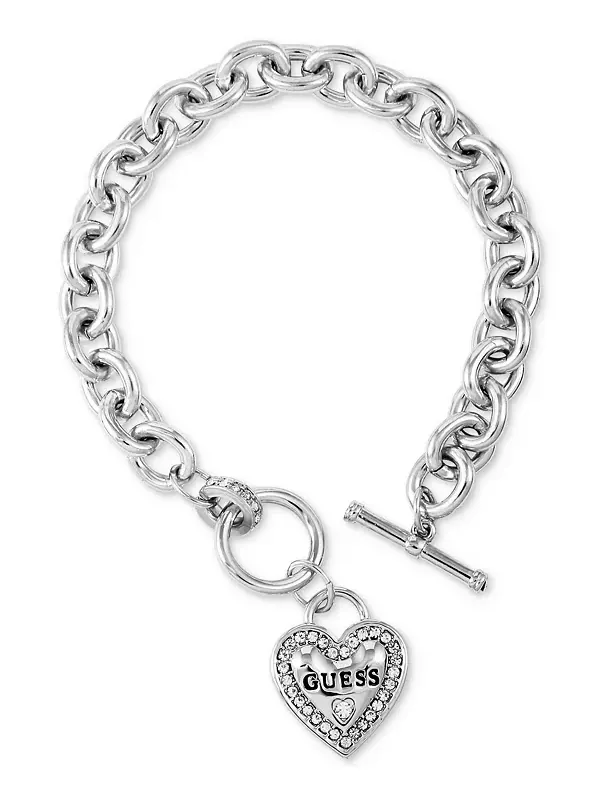 Серебряный браслет с логотипом и сердцем в виде паве Guess — изображение 1 из 1