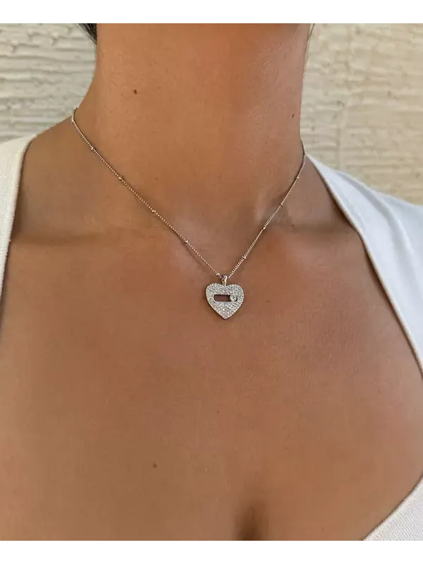 Серебряное ожерелье с фианитами в форме сердца Adornia — изображение 3 из 4, оттенок серебряный
