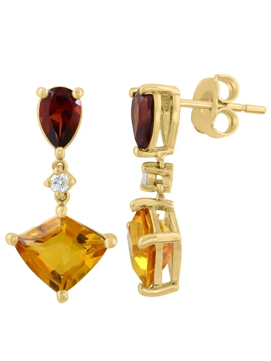 Серьги-капли с цитрином и гранатом, с бриллиантами EFFY Collection — изображение 1 из 3, оттенок желтый золотистый