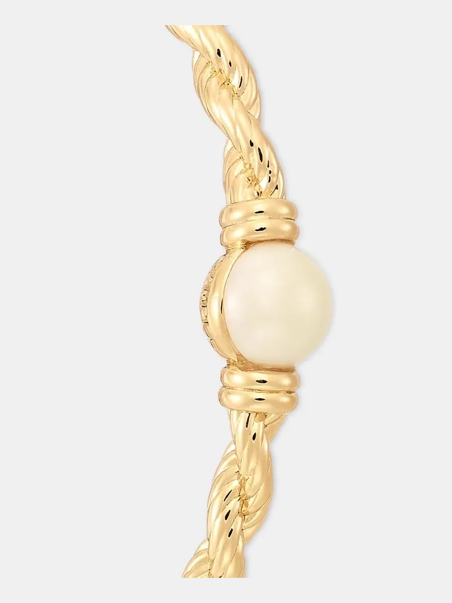 Серьги-кольца с жемчугом и цепочкой Lauren Ralph Lauren — изображение 4 из 4, оттенок белый