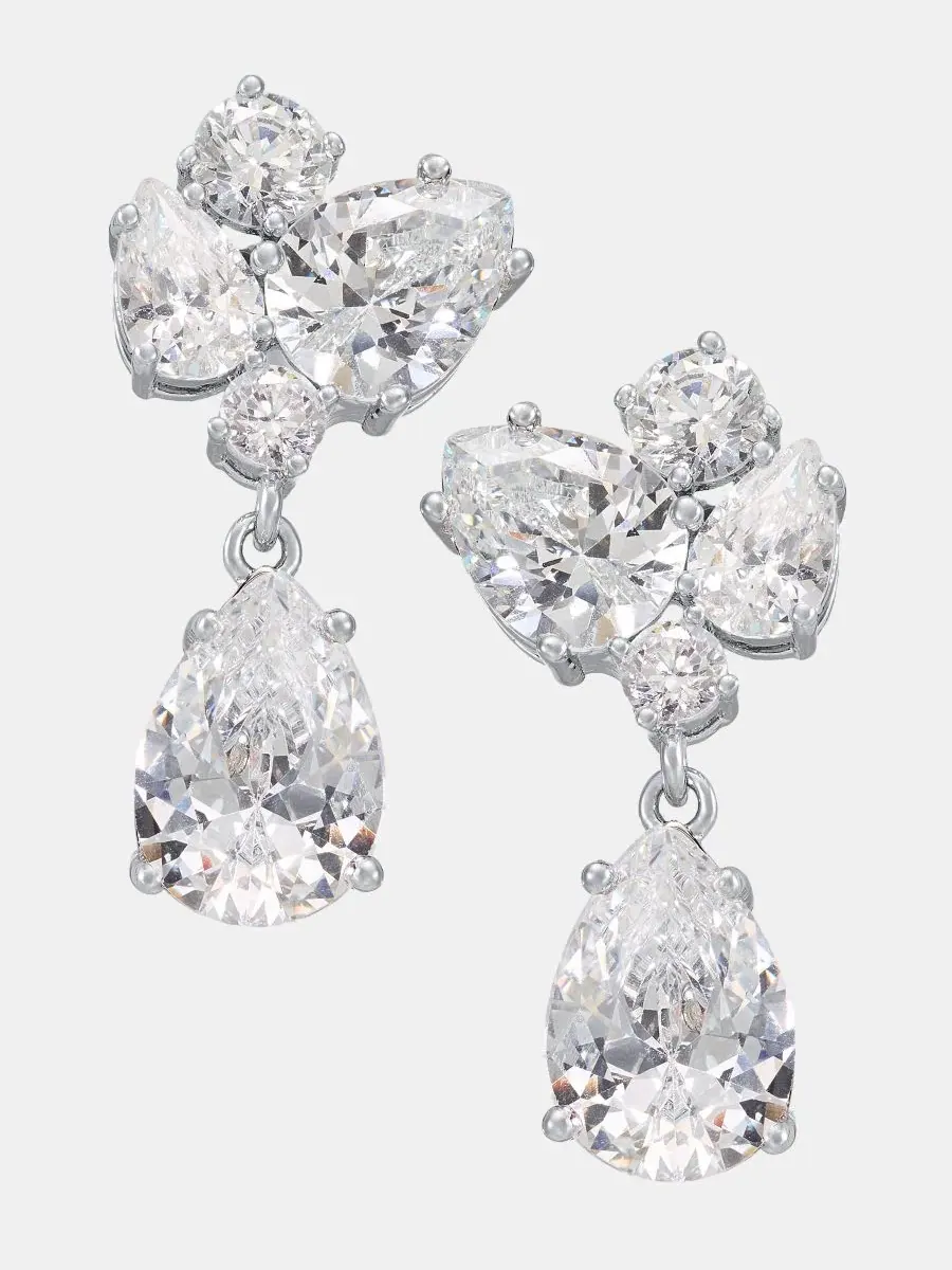 Серьги-подвески с кластером из кубического циркония Givenchy — изображение 1 из 4, оттенок белый