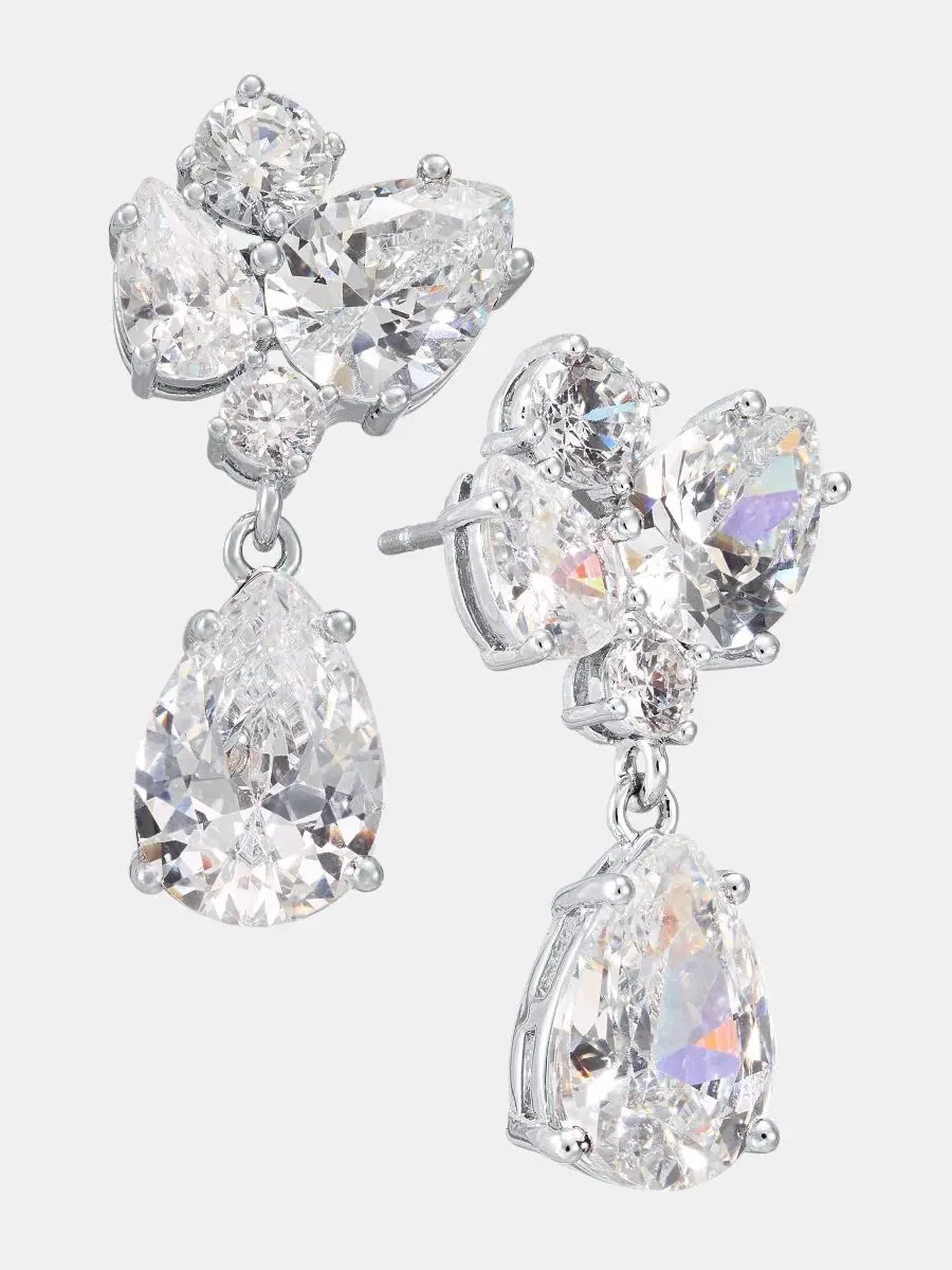 Серьги-подвески с кластером из кубического циркония Givenchy — изображение 2 из 4, оттенок белый