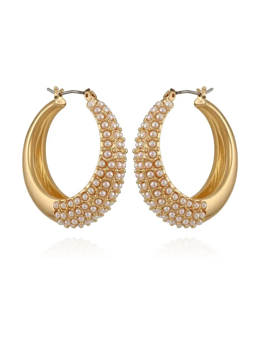 Серьги-кольца с имитацией жемчуга и пайетками GUESS — изображение 2 из 3, оттенок золото
