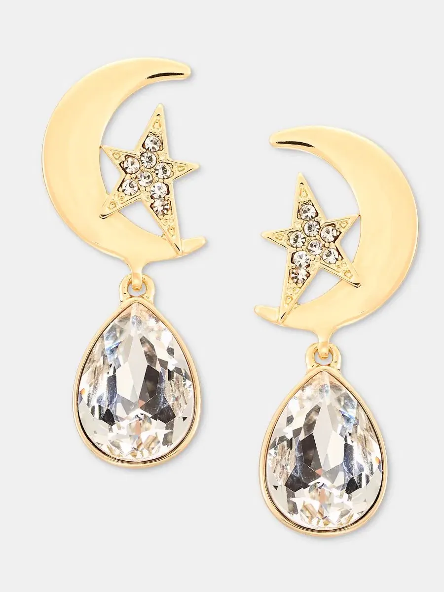 Серьги-подвески с кристаллами и звездой, Crystal Star & Moon Drop KARL LAGERFELD PARIS — изображение 1 из 4, оттенок белый