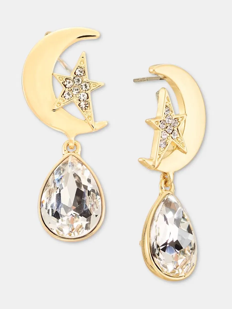 Серьги-подвески с кристаллами и звездой, Crystal Star & Moon Drop KARL LAGERFELD PARIS — изображение 2 из 4, оттенок белый