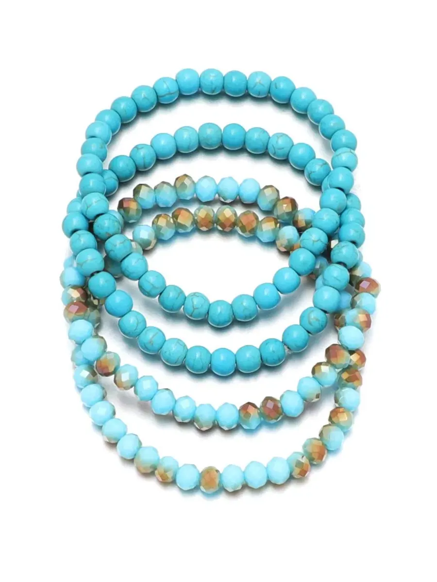 Комплект из 4 браслетов-растяжек с кристаллами и бирюзой, модель Crystal Turquoise ADORNIA — изображение 1 из 4