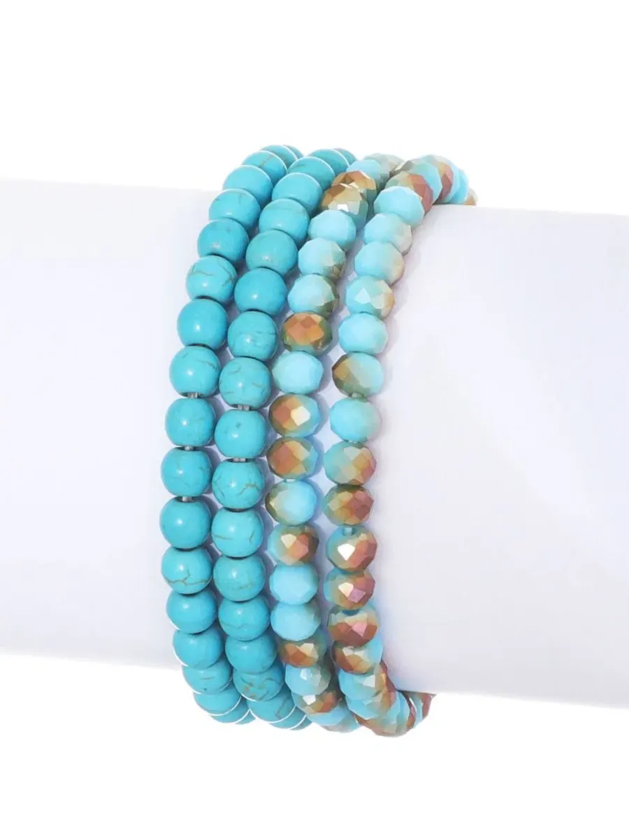Комплект из 4 браслетов-растяжек с кристаллами и бирюзой, модель Crystal Turquoise ADORNIA — изображение 2 из 4