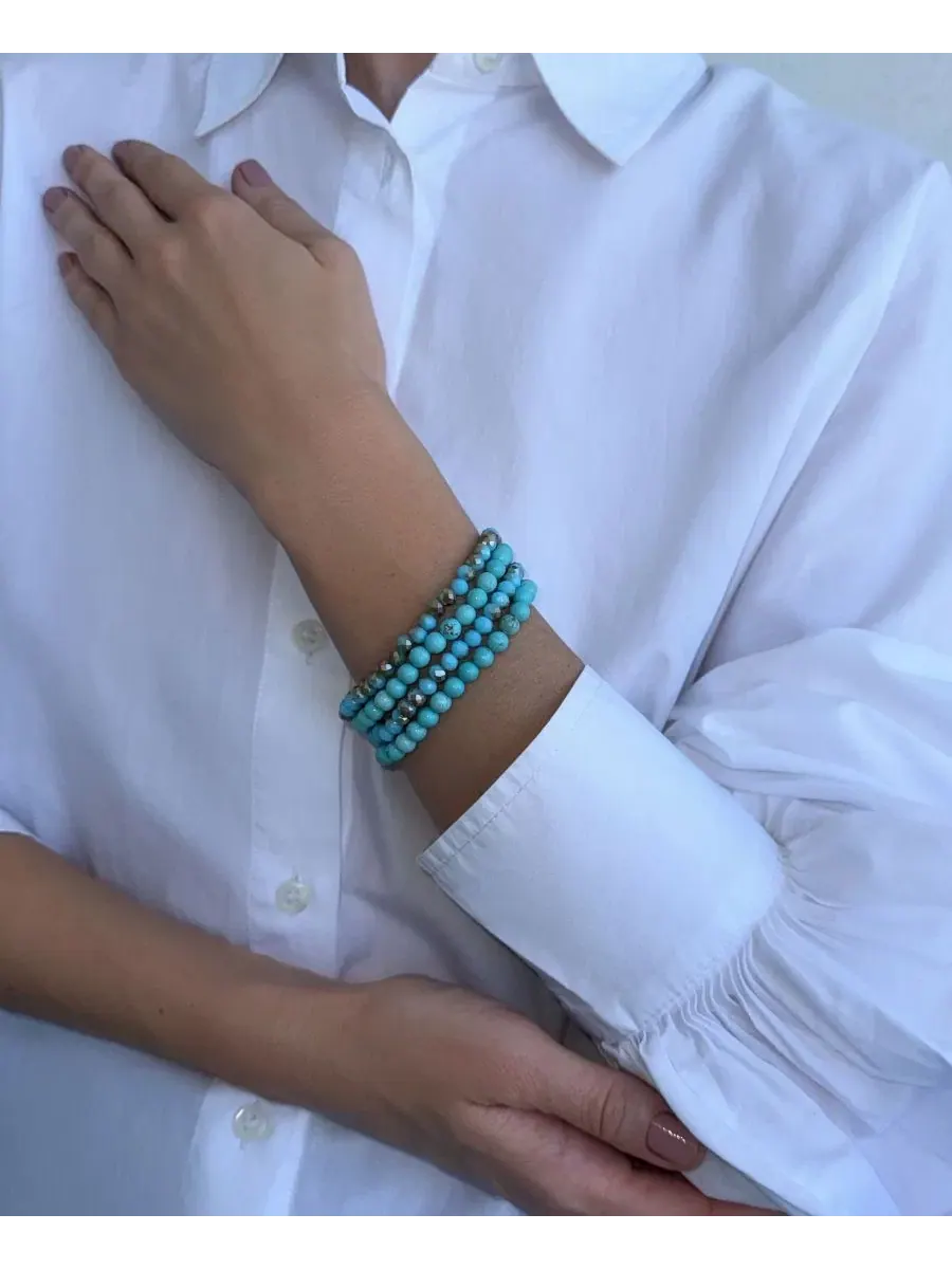 Комплект из 4 браслетов-растяжек с кристаллами и бирюзой, модель Crystal Turquoise ADORNIA — изображение 3 из 4