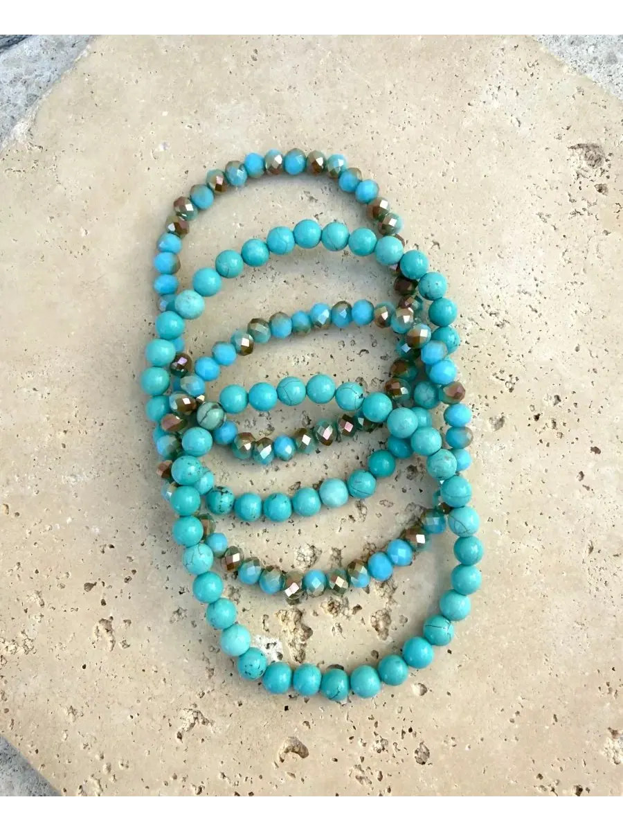 Комплект из 4 браслетов-растяжек с кристаллами и бирюзой, модель Crystal Turquoise ADORNIA — изображение 4 из 4