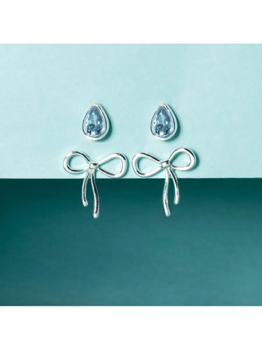 Комплект сережек-гвоздиков с бантами и кристаллами Bridal Bow Duo Alex and Ani — изображение 2 из 3