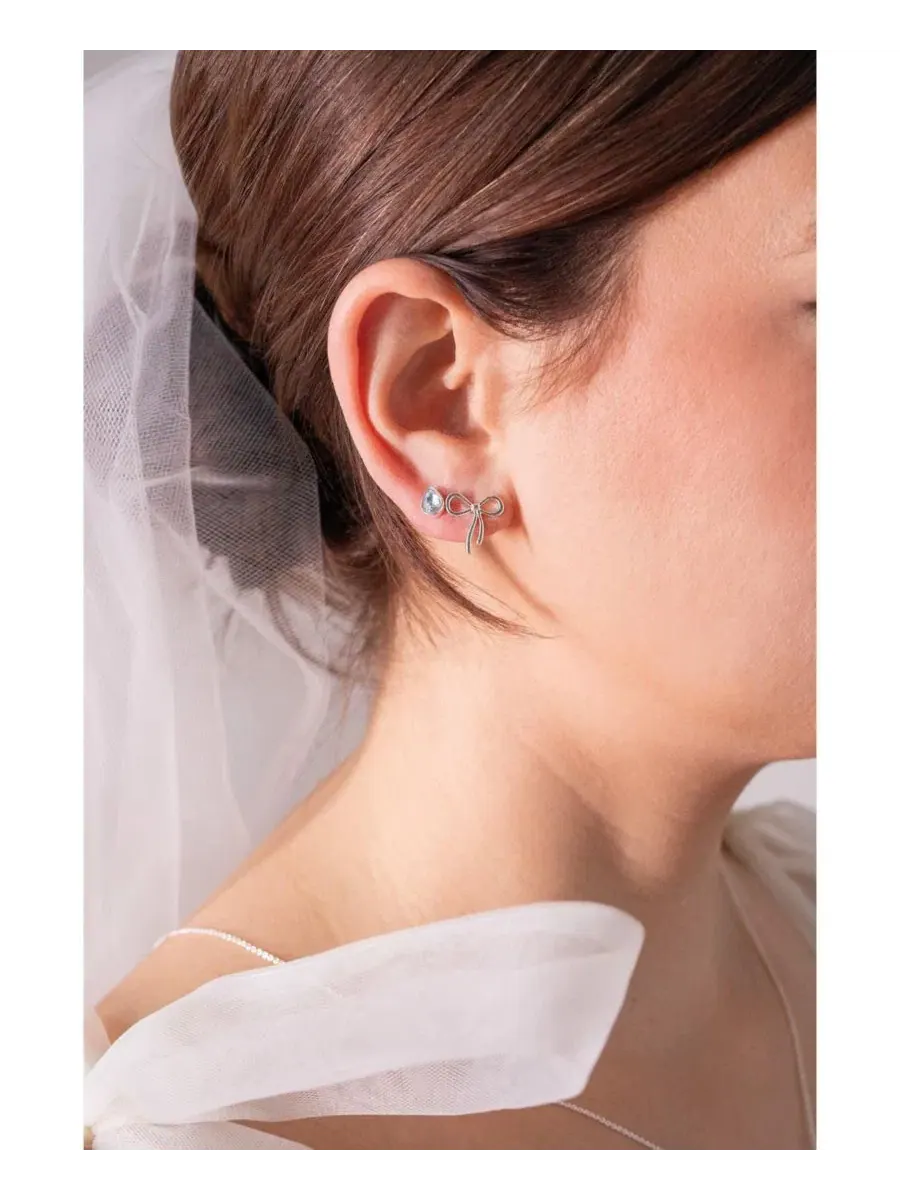 Комплект сережек-гвоздиков с бантами и кристаллами Bridal Bow Duo Alex and Ani — изображение 3 из 3