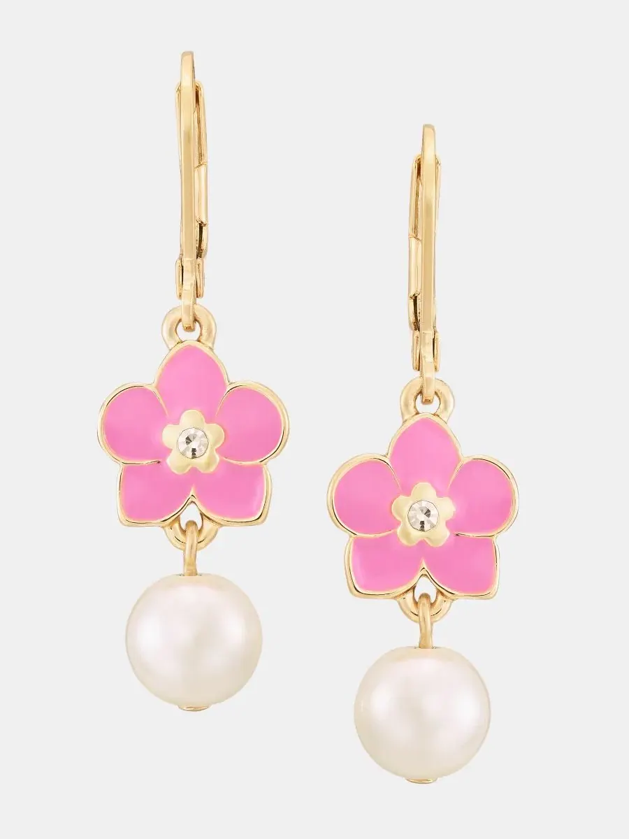 Серьги-пусеты с подвеской Orchid & Imitation Pearl Double Drop KARL LAGERFELD PARIS — изображение 1 из 4, оттенок красный