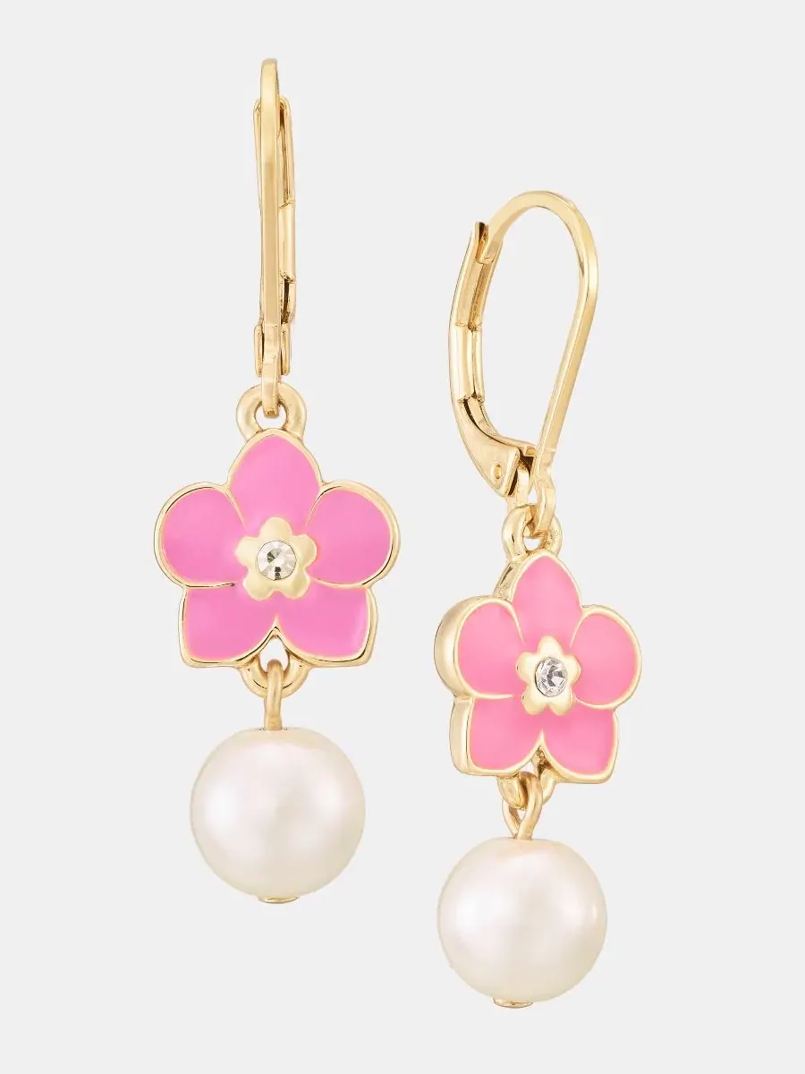 Серьги-пусеты с подвеской Orchid & Imitation Pearl Double Drop KARL LAGERFELD PARIS — изображение 4 из 4, оттенок красный