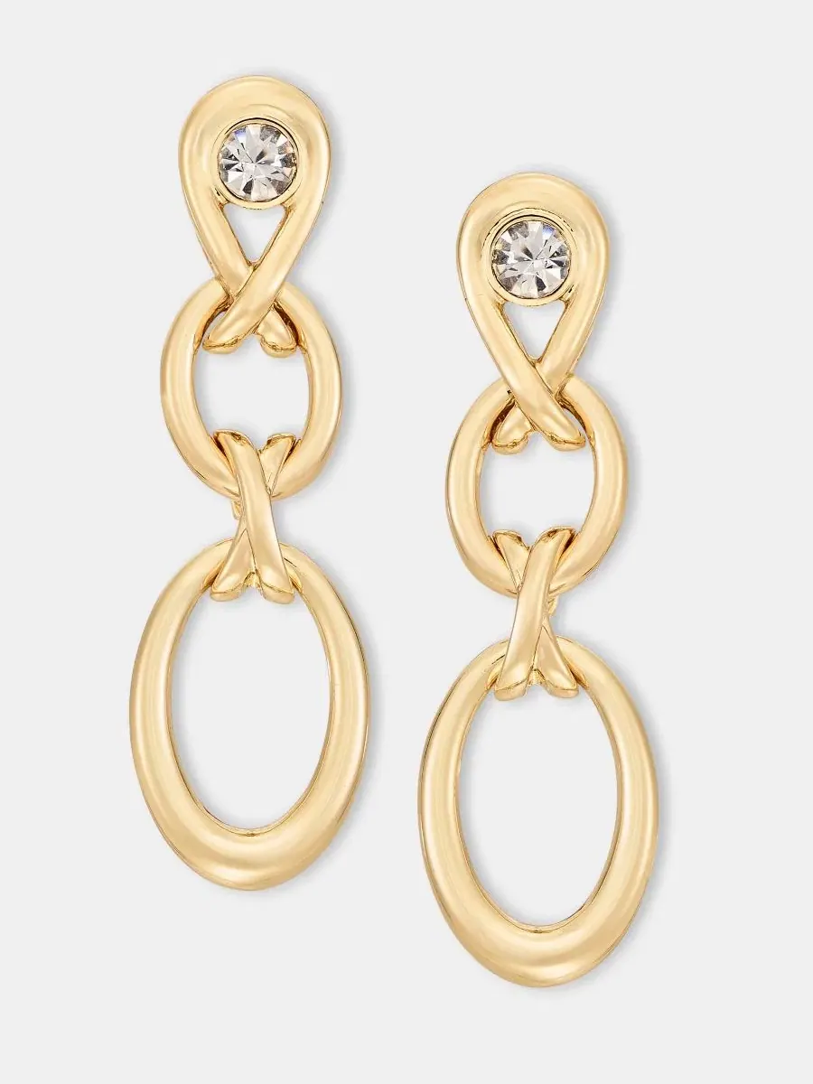 Серьги-подвески с кристаллом Crystal Oval Link Linear Drop Anne Klein — изображение 1 из 4, оттенок прозрачный