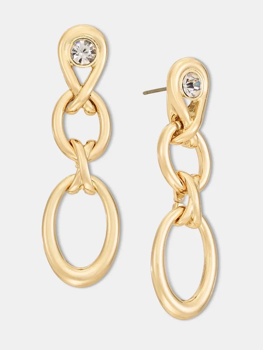 Серьги-подвески с кристаллом Crystal Oval Link Linear Drop Anne Klein — изображение 2 из 4, оттенок прозрачный
