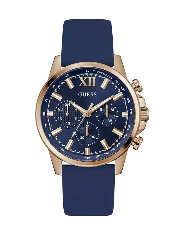 Мужские многофункциональные синие силиконовые часы, 44 мм Guess